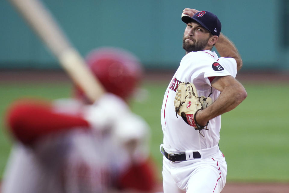 FILE - Boston Red Sox starting pitcher Michael Wacha throws during the first inning of a baseball game against the Cincinnati Reds on May 31, 2022, at Fenway Park in Boston. Wacha has agreed in principle to a contract with the San Diego Padres, according to two people with knowledge of the deal. The people spoke with The Associated Press on the condition of anonymity on Tuesday, Feb. 14, 2023, because the deal is still being finalized and pending Wacha passing a physical. (AP Photo/Charles Krupa, File)