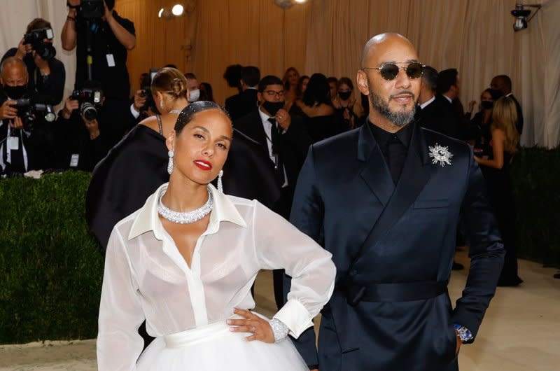 Alicia Keys (L) and Swizz Beatz attend the Costume Institute Benefit at the Metropolitan Museum of Art in 2021. File Photo by John Angelillo/UPI