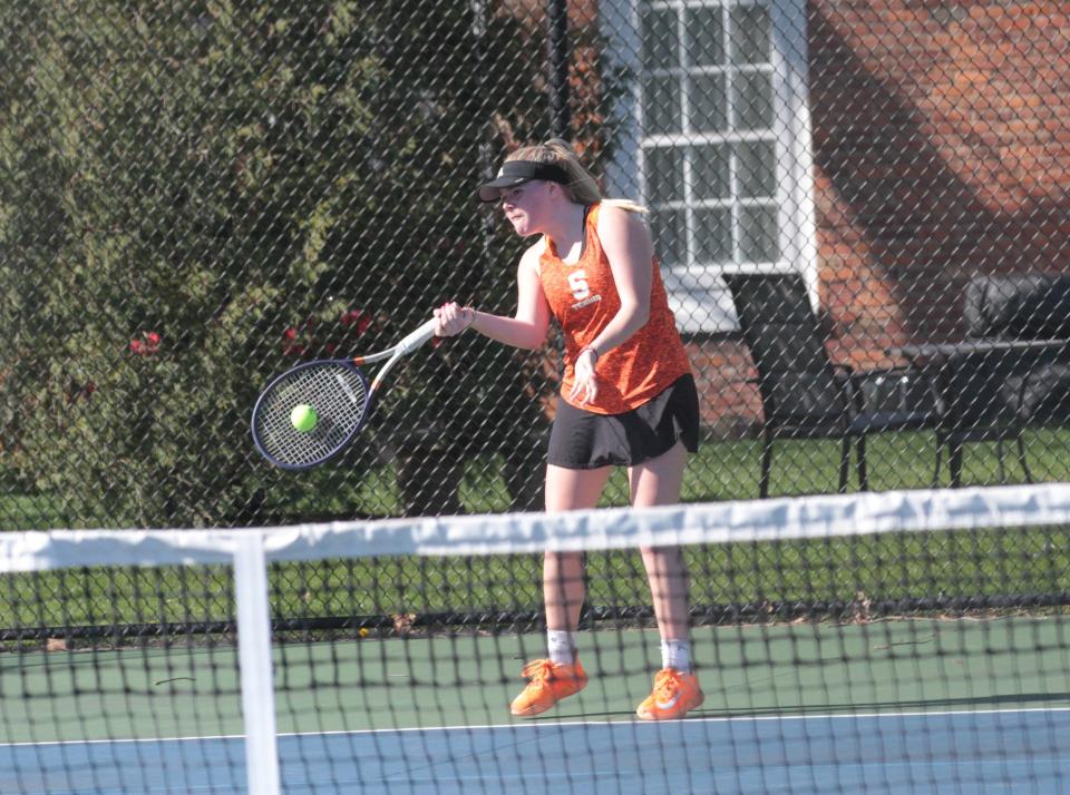 Ryle Carver won her first match at No. 1 singles this year over Paw Paw on Wednesday.