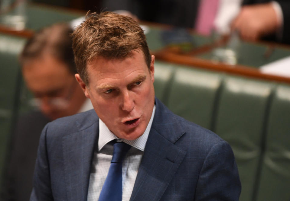 CANBERRA, AUSTRALIA - SEPTEMBER 16: Attorney-General Christian Porter during Question Time in the House of Representatives on September 16, 2019 in Canberra, Australia. Gladys Liu is under scrutiny over her association with bodies linked to the Chinese government. Liu confirmed on Wednesday that she was an honorary member of the Guangdong provincial chapter of the China Overseas Exchange Association between 2003 and 2015. (Photo by Tracey Nearmy/Getty Images)