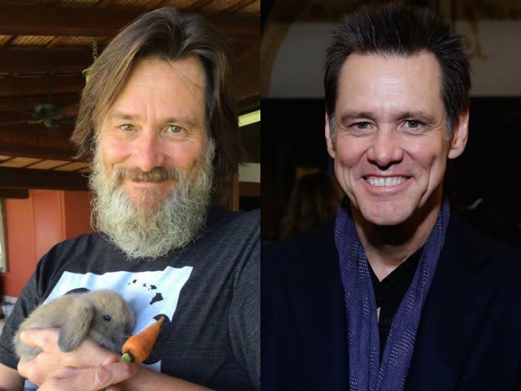 Hair... Jim Carrey shows of his massive new beard - Credit: Twitter/Getty