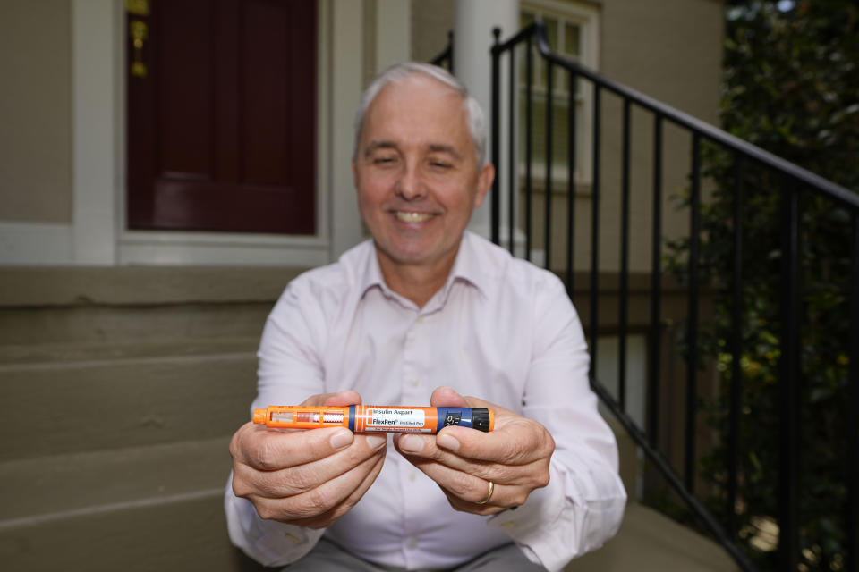 Tommy Marshall, 56, of Atlanta, poses for a portrait on Tuesday, April 16, 2024, in Atlanta. Marshall who has type 1 diabetes, paid $251 dollars for four to eight weeks worth of medication in November. "Even if you can afford it, just paying that much for something that you know is a massive profit center for the drug company is challenging," said Marshall, a lifelong Democrat. He added of Biden, "If I was a his political consultant I'd be telling him to talk about it constantly." (AP Photo/Brynn Anderson)