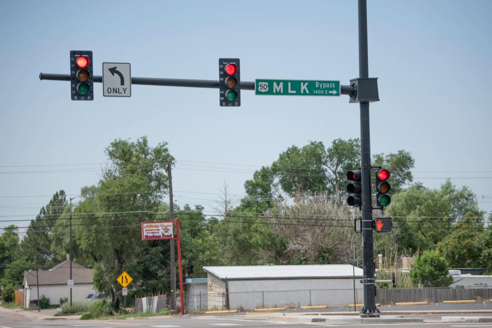 New signage for the Martin Luther King Jr. Bypass have been installed along part of the eat side of Pueblo.