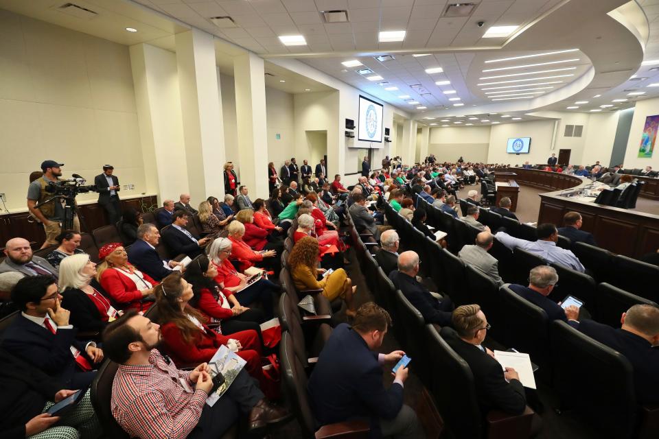 The Committee on Education Pre-K -12 meeting debates a bill to expand school vouchers on March 8, 2023, at the Capitol in Tallahassee. Gov. Ron DeSantis signed the bill into law on March 27 in Miami.