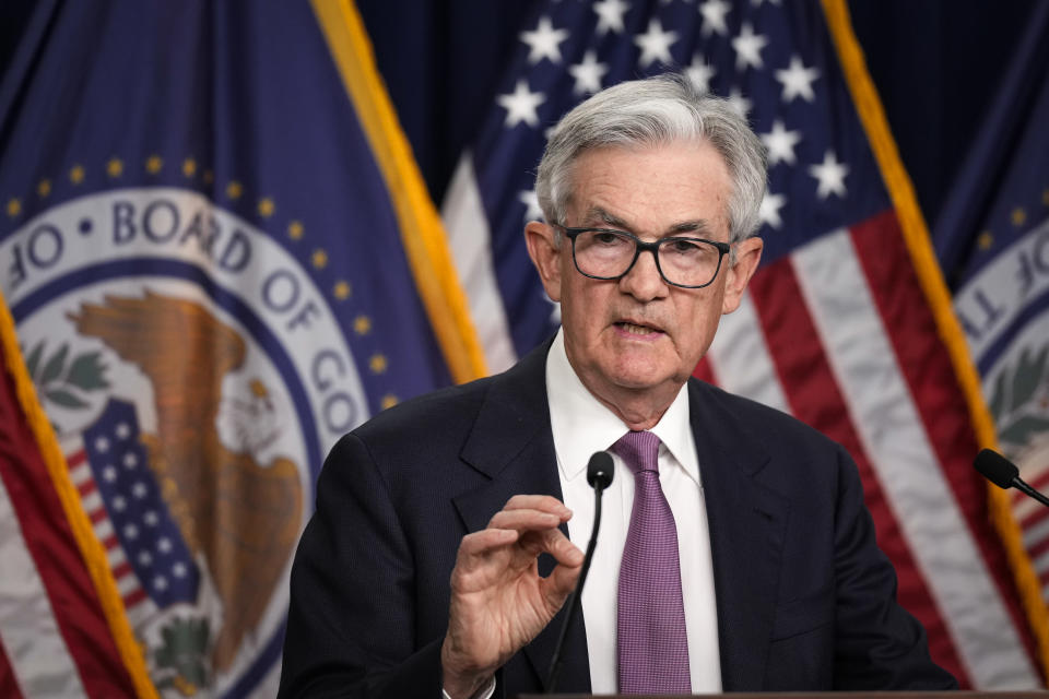 WASHINGTON, DC - JUNE 14: U.S. Federal Reserve Board Chairman Jerome Powell speaks during a news conference following a meeting of the Federal Open Market Committee (FOMC) at the headquarters of the Federal Reserve on June 14, 2023 in Washington, DC. After a streak of ten interest rate increases, Powell announced that rates will remain steady and unchanged. (Photo by Drew Angerer/Getty Images)