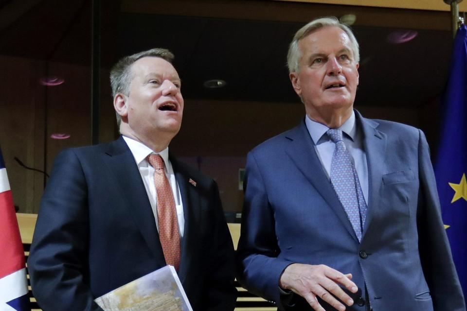 Mr Frost and Mr Barnier discussing Brexit before Covid-19 (Photo by OLIVIER HOSLET/POOL/AFP via Getty Images)