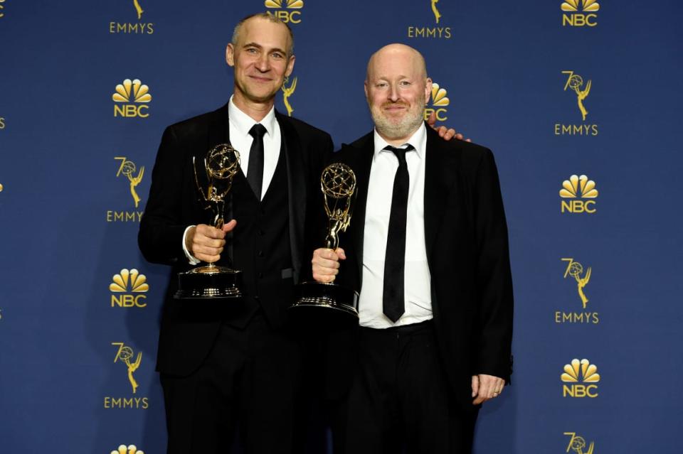 <div class="inline-image__caption"><p>Joel Fields and Joe Weisberg pose with their Outstanding Writing for a Drama Series awards for <em>The Americans</em> during the 70th Annual Primetime Emmy Awards held at the Microsoft Theater on Sept. 17, 2018. </p></div> <div class="inline-image__credit">Kevork Djansezian/NBC</div>