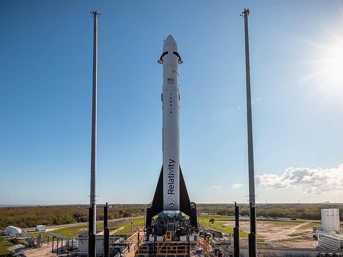 Relativity Space’s Terran 1 rocket on the pad at Cape Canaveral Space Force Station in Florida ahead of an attempted launch on 8 March, 2023 (Relativity Space)