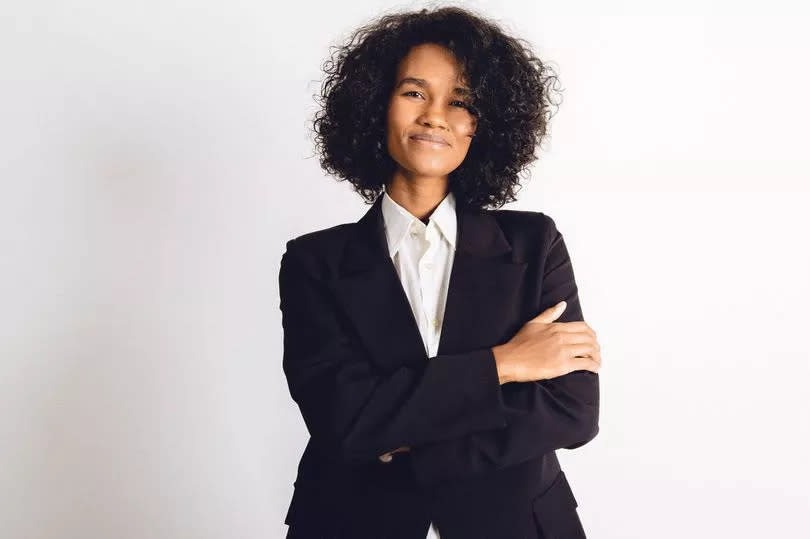 Young beautiful female adult in a studio portrait photo.