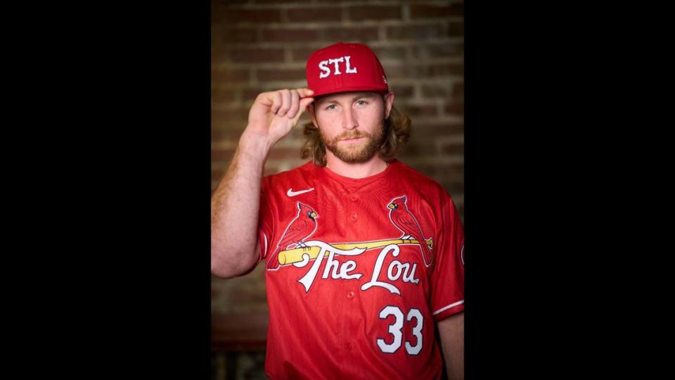 Cardinals’ Brendan Donovan in the new uniform unveiled on Monday, May 20, 2024 by the St. Louis Cardinals.