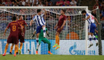 Football Soccer - AS Roma v FC Porto - UEFA Champions League Qualifying Play-Off Second Legs - Olympic stadium, Rome, Italy - 23/8/2016. FC Porto's Felipe scores against AS Roma. REUTERS/Max Rossi