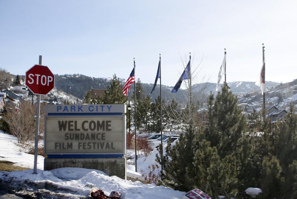 A sign outside of the Main Street area welcomes people to the 2014 Sundance Film Festival on Thursday, Jan. 16, 2014, in Park City, Utah. The independent film festival runs Jan. 16-26, 2014. (Photo by Danny Moloshok/Invision/AP)