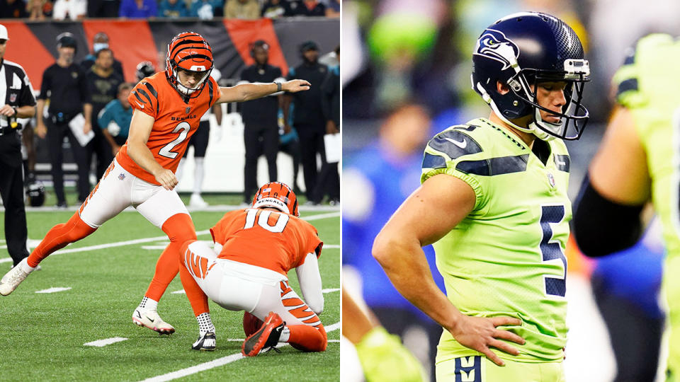 Pictured left, Bengals kicker Evan McPherson and Seahawks' player Jason Myers on the right.