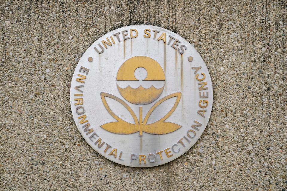 A U.S. Environmental Protection Agency sign outside the Andrew W. Breidenbach Environmental Research Center, Friday, Feb. 17, 2023, in Cincinnati.
