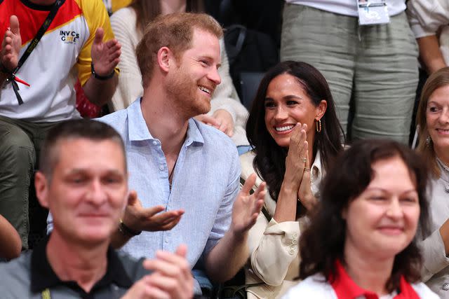 <p>Chris Jackson/Getty Images</p> Prince Harry and Meghan Markle at the 2023 Invictus Games