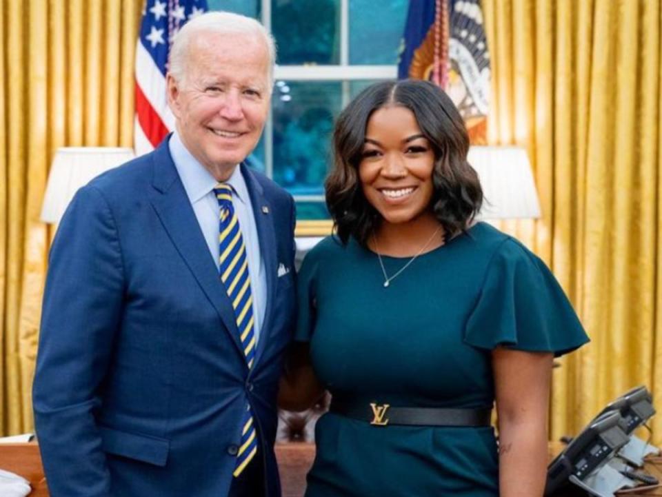 Brittney Griner’s wife Cherelle shared this photo of herself with President Joe Biden as they met about the WBNA star’s detention in Russia (Cherelle Griner via Instagram)