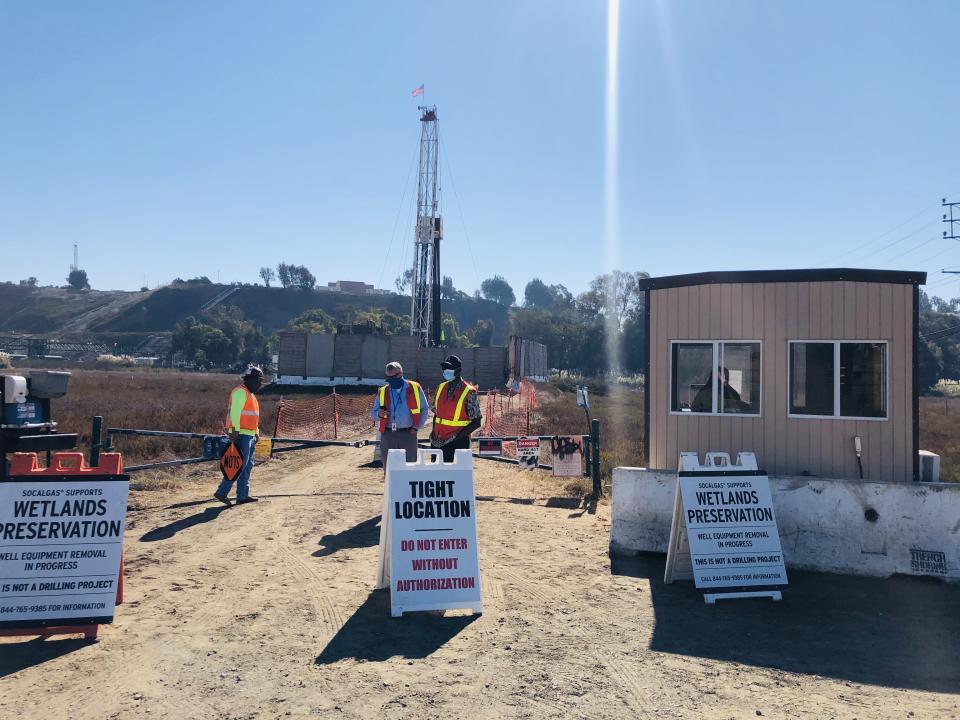 SoCalGas workers at the well replacement project at Ballona Wetlands