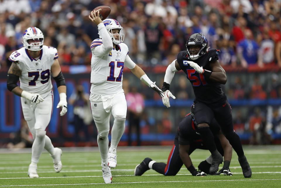 Josh Allen struggled against the Texans in one of the worst games of his career. (Tim Warner/Getty Images)