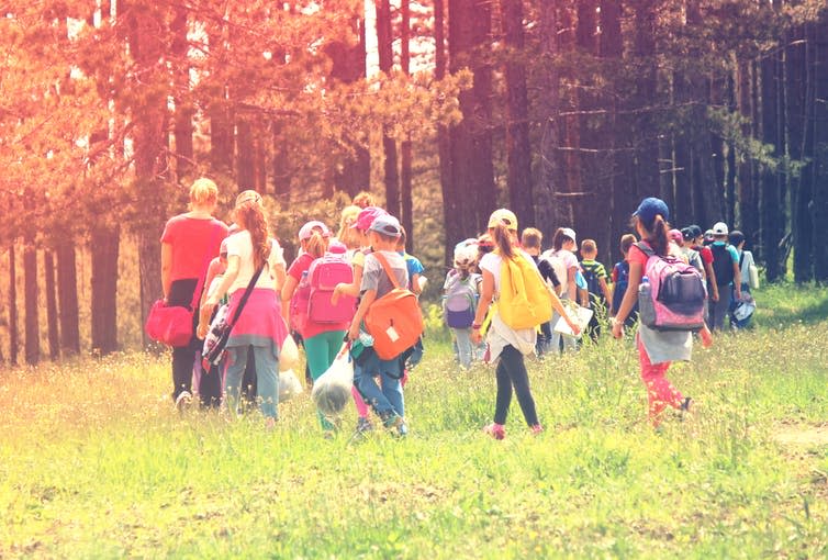 <span class="caption">Teachers are taking pupils into local natural areas to learn curriculum-based subjects.</span> <span class="attribution"><a class="link " href="https://www.shutterstock.com/image-photo/kids-nature-strolling-544696594?src=sU1R_267KV-iDaIDN6p6aQ-1-1" rel="nofollow noopener" target="_blank" data-ylk="slk:springtime78/Shutterstock;elm:context_link;itc:0;sec:content-canvas">springtime78/Shutterstock</a></span>