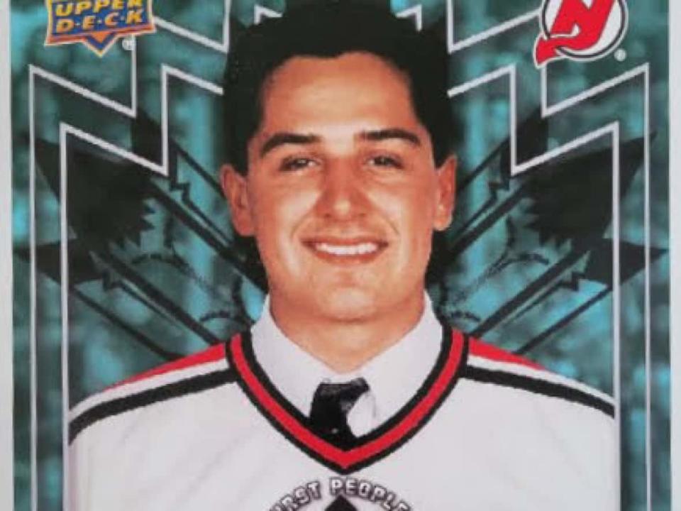 Jason Simon played five games in the NHL. Four were for the New York Islanders in 1993 to 1994, and one for the Phoenix Coyotes in 1996-1997. He's among eight Canadian Indigenous players, long retired, getting their own special trading cards. (Upper Deck  - image credit)