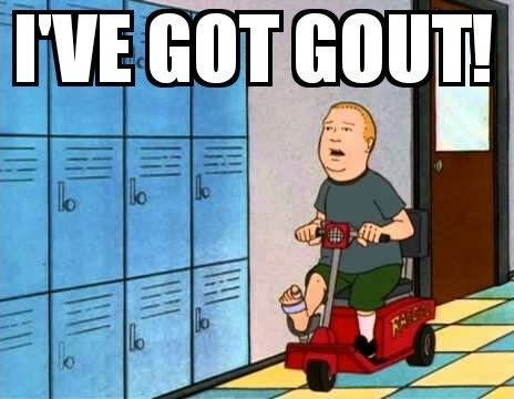 Bobby Hill on a scooter saying "I've got gout"