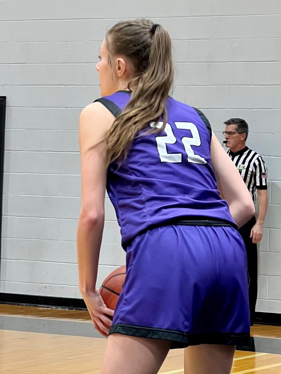 Mount Gilead's Danielle Pohlkotte inbounds the ball against Fisher Catholic during a Division IV district final at Ohio Dominican's Alumni Hall.