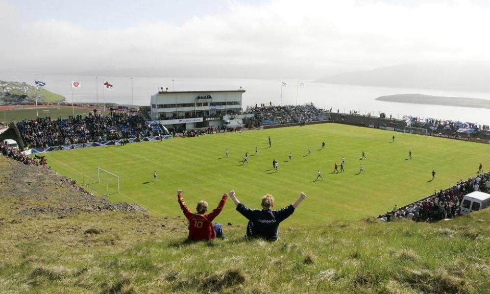 The Faroe Islands take on Scotland at home at the Svangaskard Stadium in 2008.