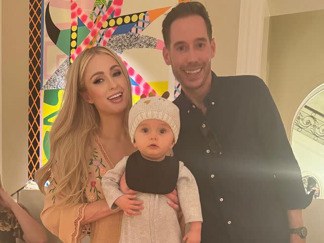 <p>Paris Hilton Instagram</p> Paris Hilton and Carter Reum with their son Phoenix Barron Hilton Reum.