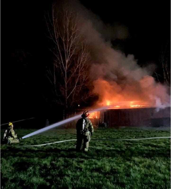 A barn at 365 Sixth Street in Dover has been deemed a total loss after an early morning fire destroyed the structure on Monday, Nov. 20, 2023.