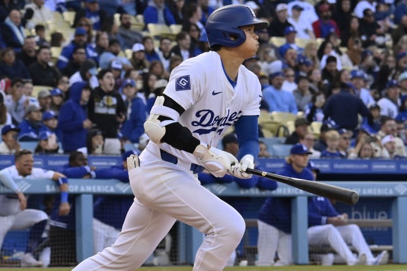 Los Angeles Dodgers designated hitter Shohei Ohtani leads the National League in batting average and home runs. File Photo by Jim Ruymen/UPI