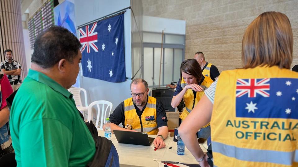 On 16 October 2023, Australian-assisted flights were undertaken in Tel Aviv, Israel. Australian Embassy staff worked with the Australian Crisis Response Team to perform consular activities, coordinating with our friends from New Zealand to send Australian nationals and Pacific friends home. Our locally engaged staff working with Australian national.