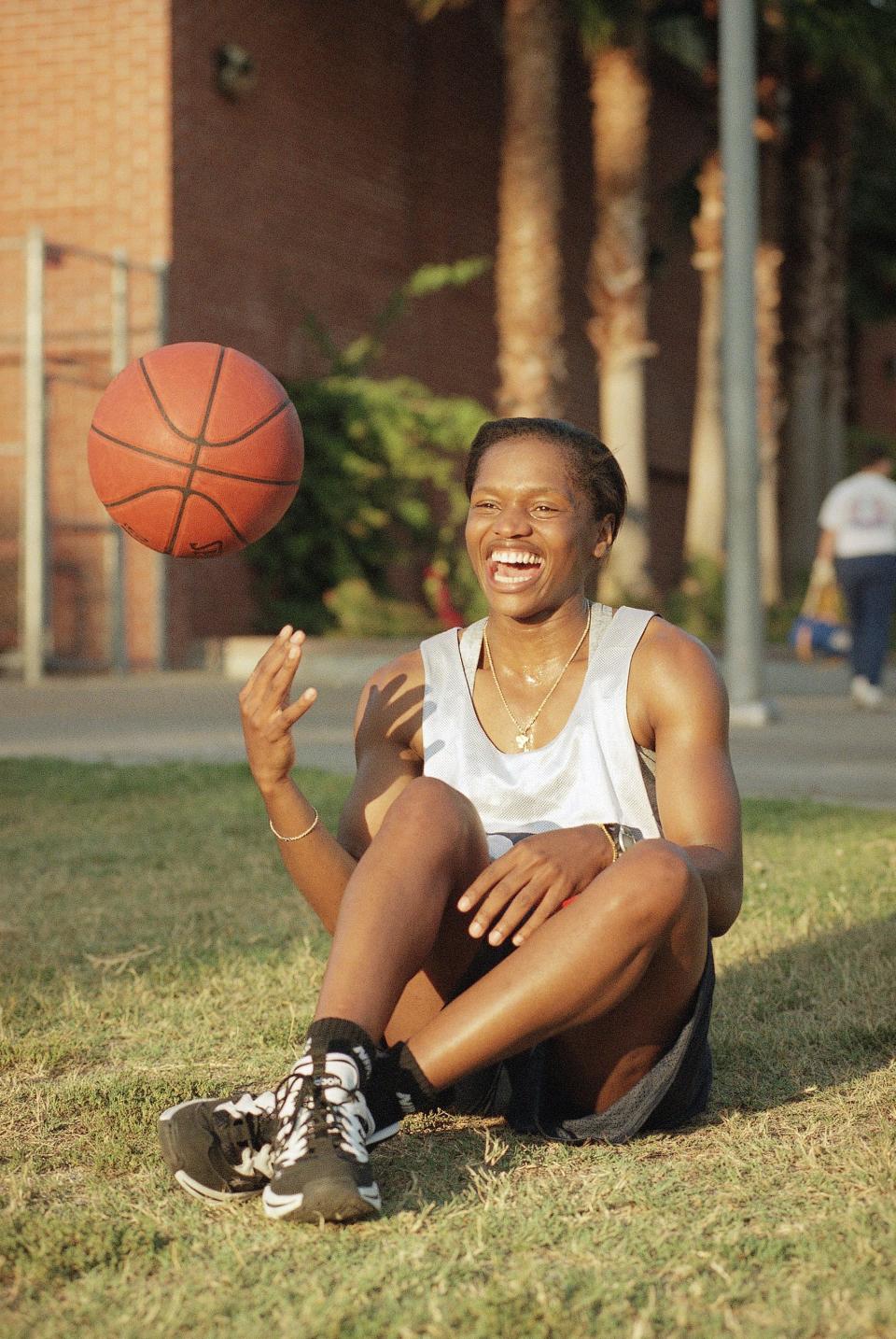 Sonja Henning poses for a picture on Wednesday, July 3, 1996 in Los Angeles.    Henning, a lawyer, is giving practicing law in court for another job on the basketball court, where she will play on the San Jose women’s professional team. (AP Photo/Mark J. Terrill)