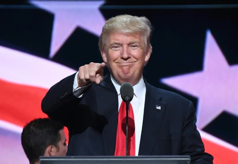 US Republican presidential candidate Donald Trump does a sound check on the final day of the Republican National Convention at the Quicken Loans Arena in Cleveland on July 21, 2016