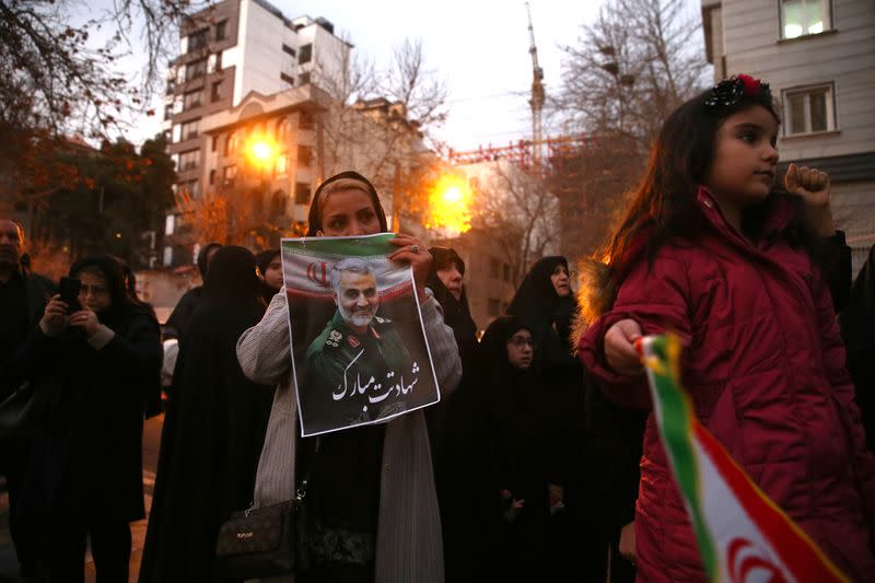 Protest against the assassination of Iranian Major-General Soleimani in front of United Nation office in Tehran