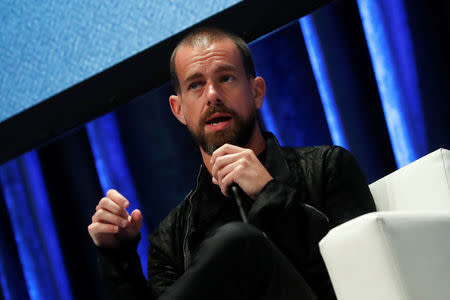 Jack Dorsey, CEO and co-founder of Twitter and founder and CEO of Square, speaks at the Consensus 2018 blockchain technology conference in New York City, New York, U.S., May 16, 2018. REUTERS/Mike Segar