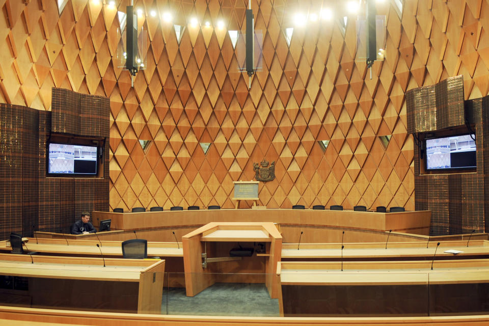 A view of inside the New Zealand Supreme Court ahead of its official opening in, Wellington, New Zealand, Wednesday, January 13, 2010. Exclusive documents obtained by The Associated Press show that New Zealand tax payers could bear the cost of millions of dollars to monitor the treatment of a soon to be extradited murder suspect to Shanghai. (Ross Setford/NZPA/NZ Herald via AP)