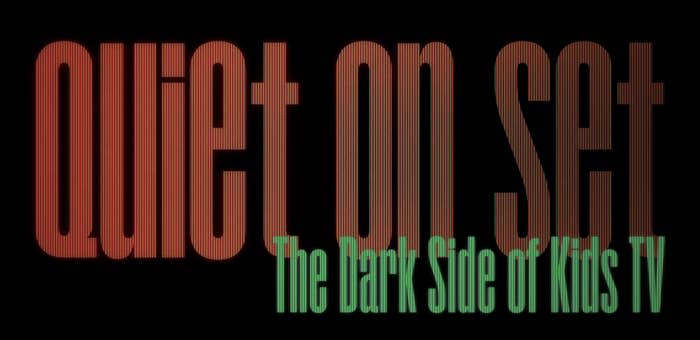Graphic with text "Quiet on Set - The Dark Side of Kids TV" in stylized font
