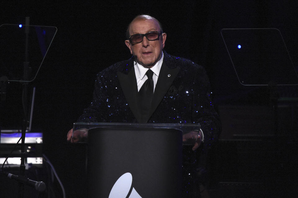 Clive Davis speaks during the Pre-Grammy Gala on Saturday, Feb. 3, 2024, at the Beverly Hilton Hotel in Beverly Hills, Calif. (Photo by Richard Shotwell/Invision/AP)