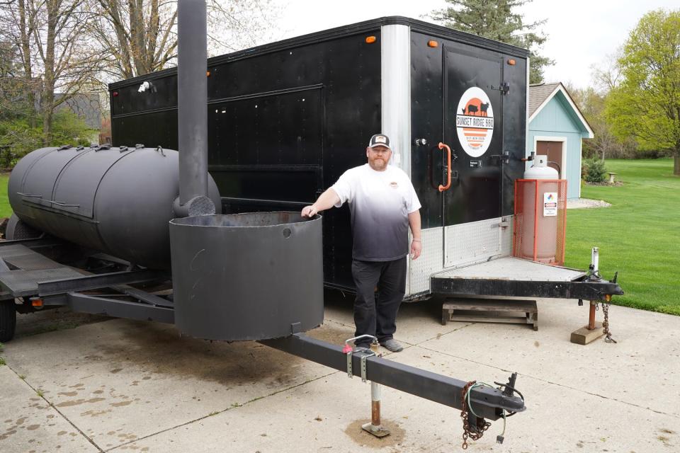 Sunset Ridge BBQ's transition to the new building is not complete. Owner Michael Caudill plans on opening in late May. His smokers and cooking woods will be located onsite in an enclosed cookhouse in the lot behind the building.