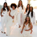 <p>For their mother Tina Knowles’ wedding, the sisters donned co-ordinating cream garments. Beyoncé opted for a lace dress finished with a flower garland in her hair while Solange opted for a one-shouldered ensemble. The Olsen twins, take note. <em>[Photo: Instagram]</em> </p>