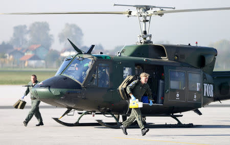 Participants of the European Union Force (EUFOR), Armed Forces, Border Police and State Investigation and Protection Agency (SIPA) of Bosnia and Herzegovina practice an anti-terrorism situation during an exercise at the Sarajevo International Airport, Bosnia and Herzegovina October 13, 2017. REUTERS/Dado Ruvic