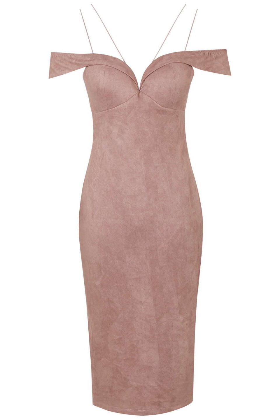 Topshop Faux Suede Bardot Midi Dress, $101