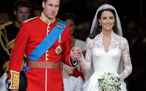 Prince William and his wife Catherine, Duchess of Cambridge, outside Westminster Abbey on their wedding day in 2011 - Credit: AP Photo/Martin Meissner