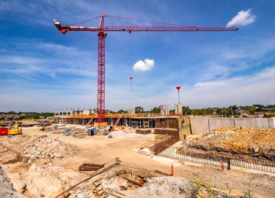 A new AdventHealth hospital and medical building are under construction at Lenexa City Center.