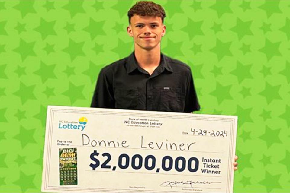<p>NC Lottery</p> Donnie Leviner with his lottery prize