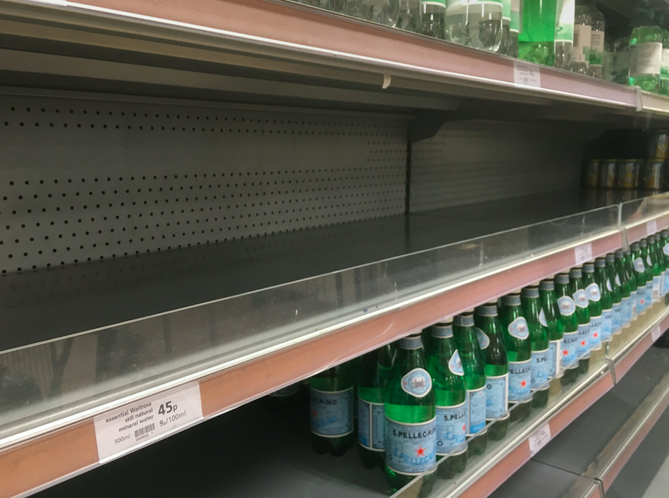 Only bottles of San Pellegrino remain in this Twickenham Waitrose (PA)