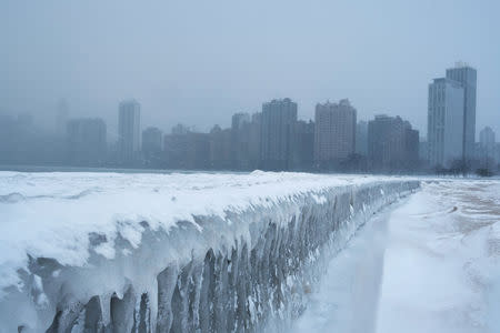 Icicles form on the walkway at North Avenue Beach of Lake Michigan in Chicago, Illinois, U.S., January 29, 2019. REUTERS/Pinar Istek