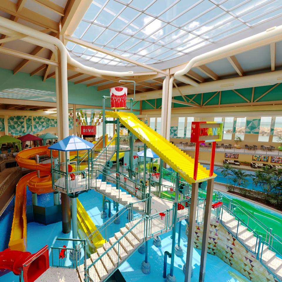 The two-story waterpark at OKANA, shown in this rendering, will span 100,000 square feet.