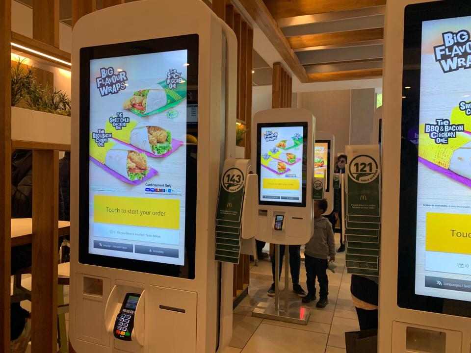 The ordering kiosks at McDonald's in London, UK.