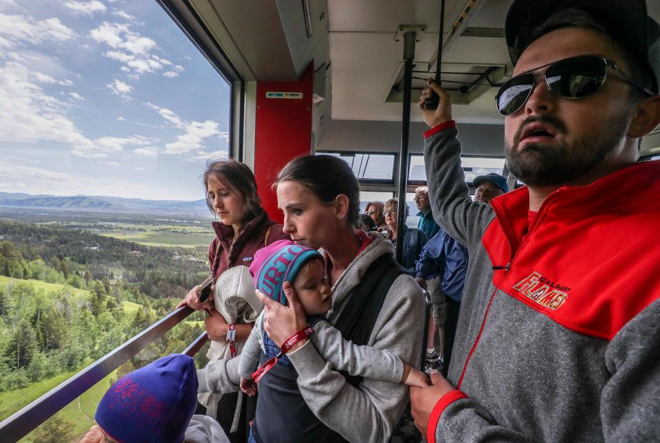 Rachael Denhollander and her husband, Jacob, travel in a tram at Jackson Hole, Wyoming.
June 2019